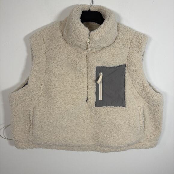 Oli & Hali Sherpa Polar Fleece Cropped Vest XL Fuzzy 1/4 Zip Outdoor Cream Ivory - Picture 1 of 9